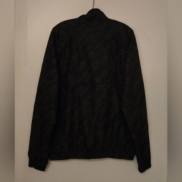 NWOT: Adidas Black Allover Logo Windbreaker Jacket - Size: Large; Black (w/Blue) - Picture 3 of 16